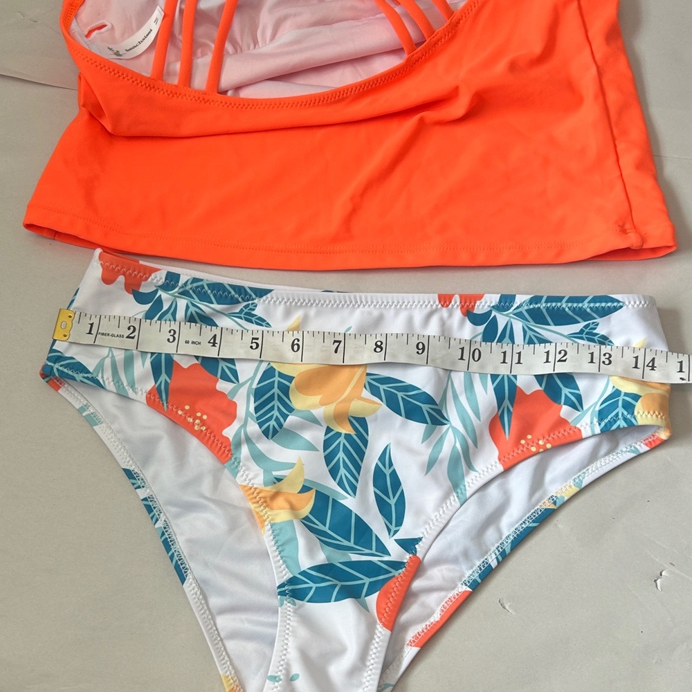 Orange Bikini Top and Floral Bottom Set New M - Picture 8 of 10